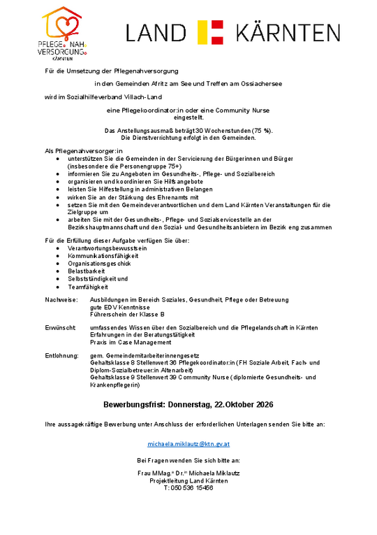 Stellenausschreibung Afritz und Treffen